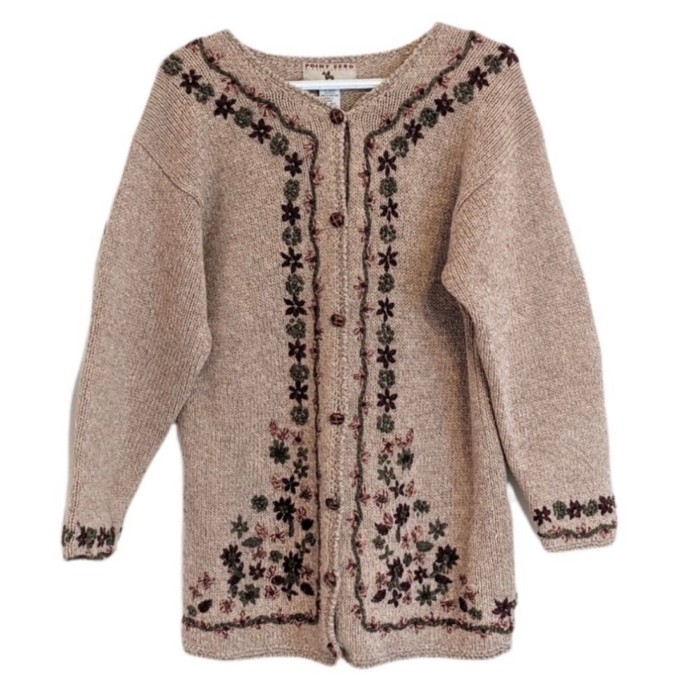 VINTAGE cardigan point zero embroidered Grandma core with embroidery Size M @A